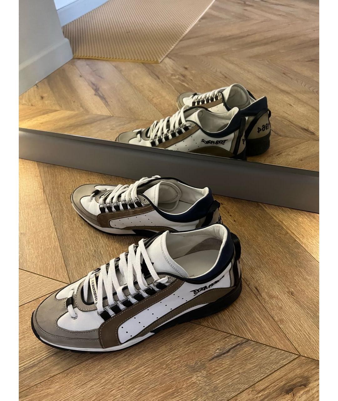 DSQUARED2 Бежевые кожаные низкие кроссовки / кеды, фото 3