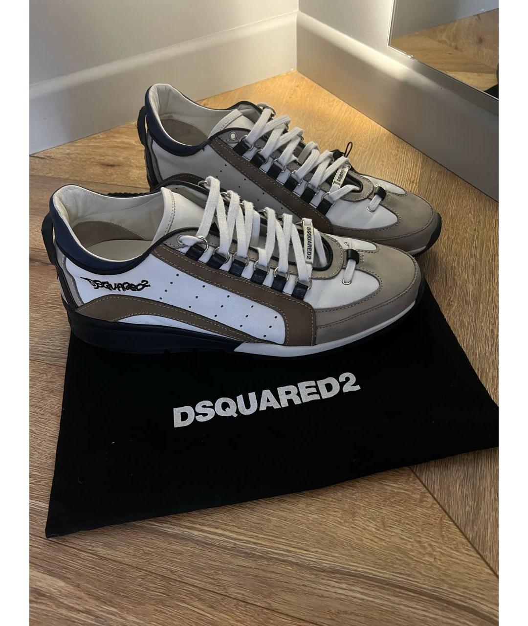 DSQUARED2 Бежевые кожаные низкие кроссовки / кеды, фото 7