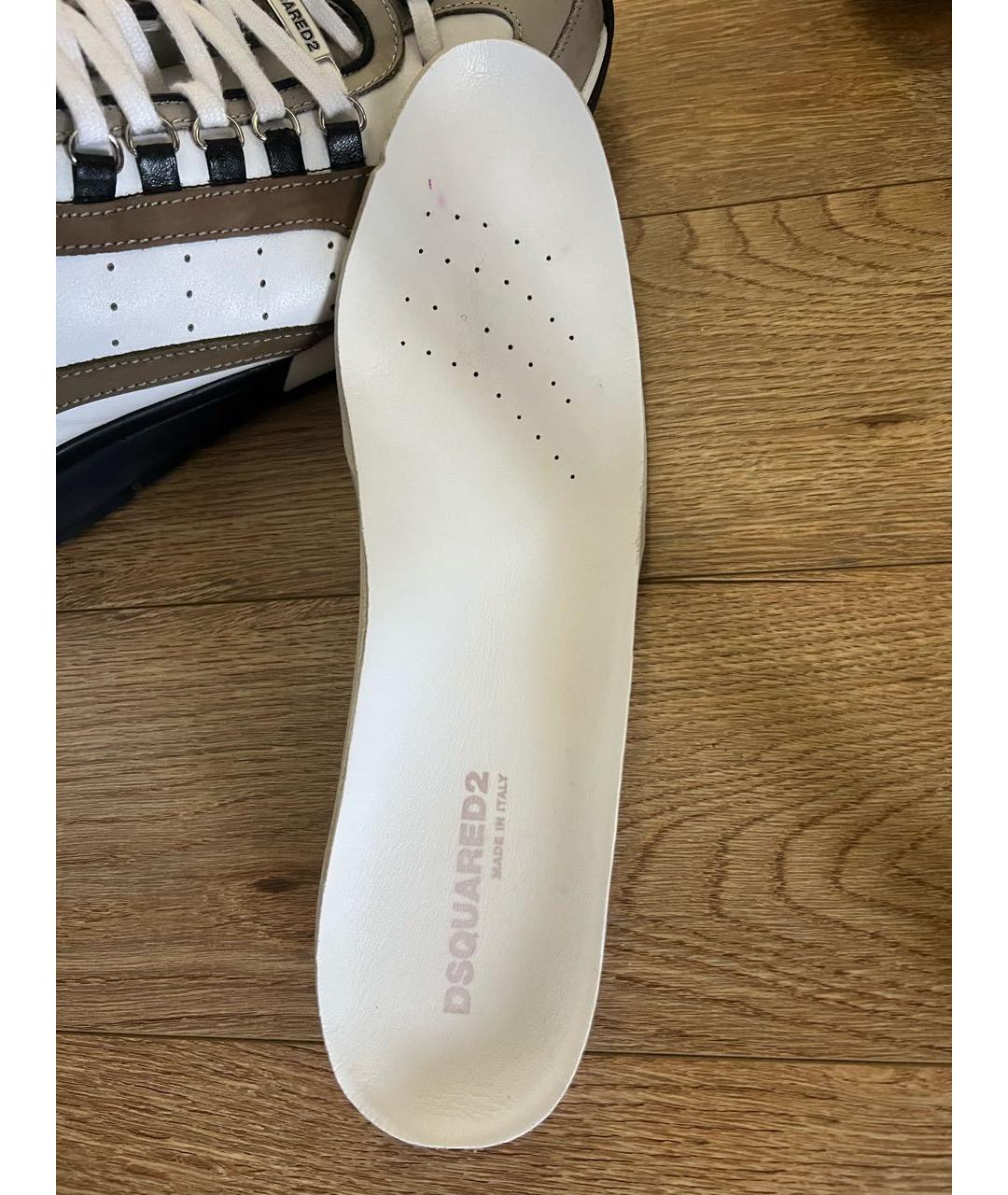 DSQUARED2 Бежевые кожаные низкие кроссовки / кеды, фото 4