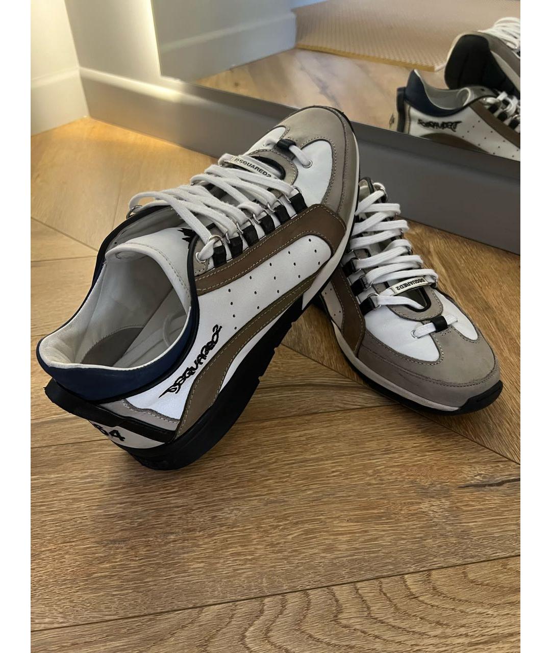 DSQUARED2 Бежевые кожаные низкие кроссовки / кеды, фото 2