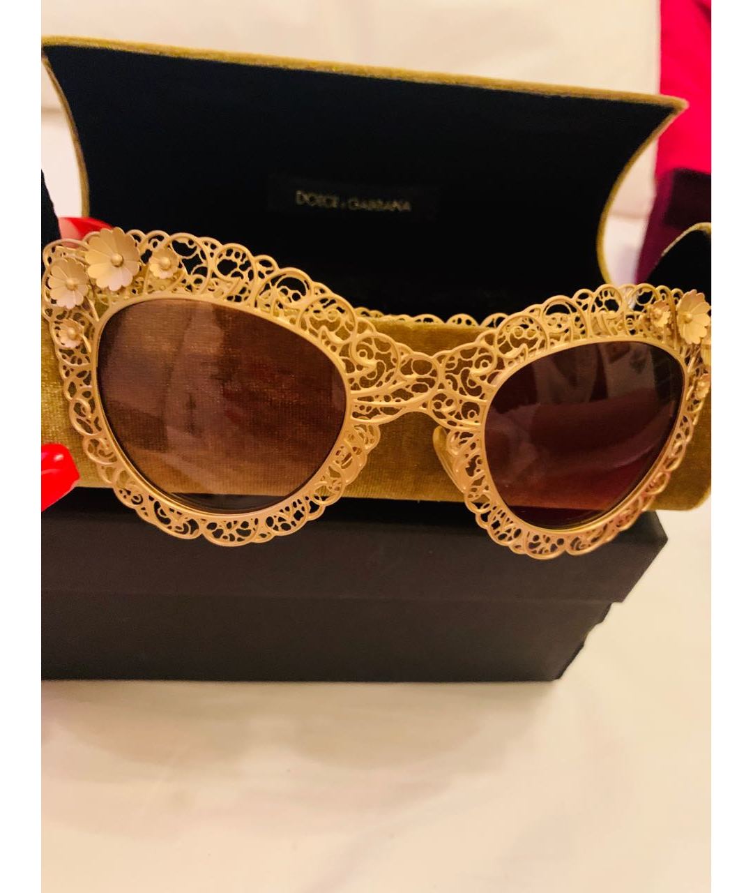 DOLCE&GABBANA Золотые металлические солнцезащитные очки, фото 5