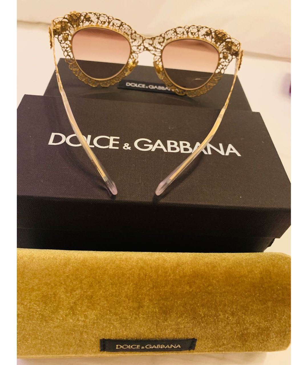 DOLCE&GABBANA Золотые металлические солнцезащитные очки, фото 6