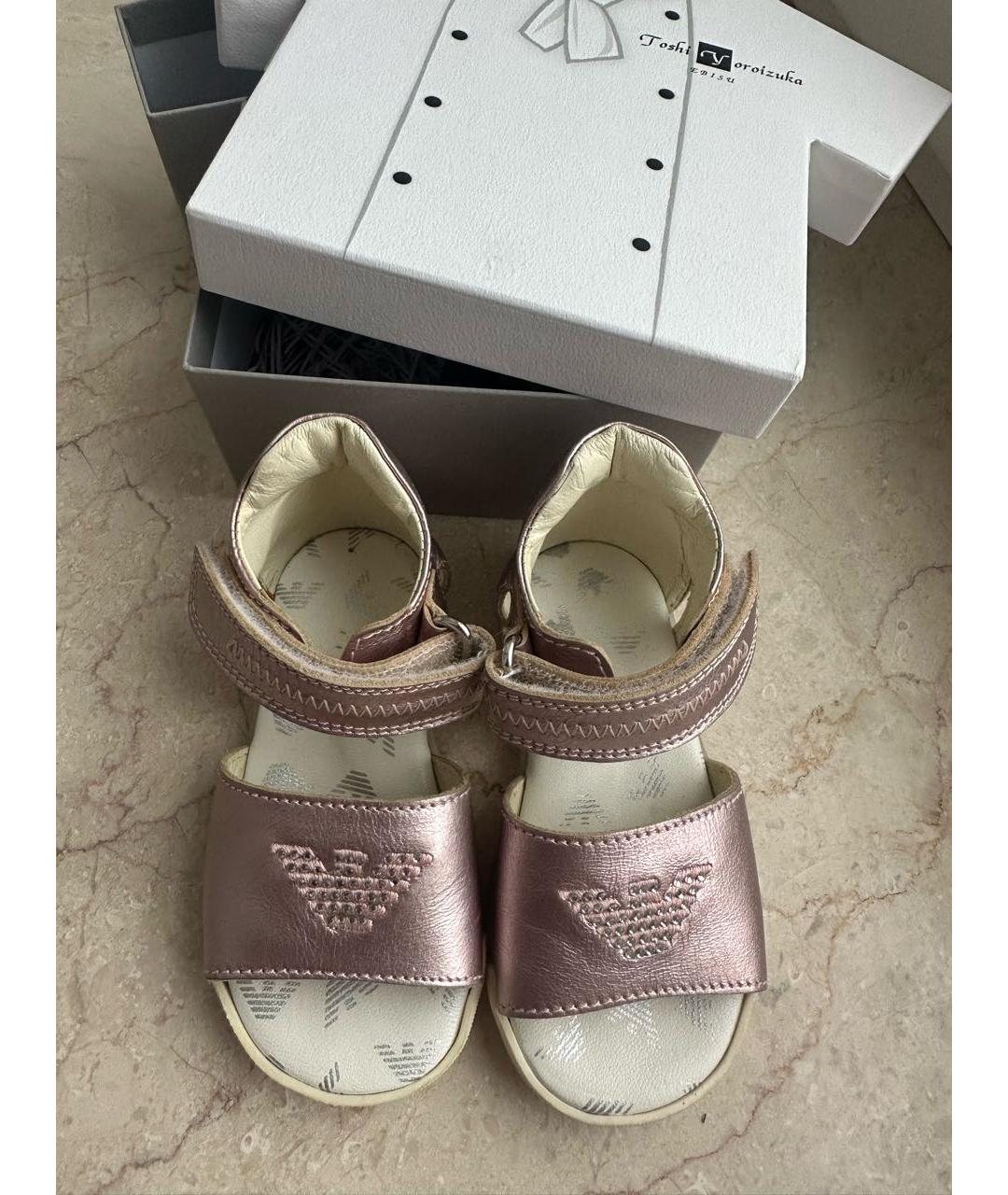 ARMANI JUNIOR Розовые кожаные сандалии и шлепанцы, фото 3