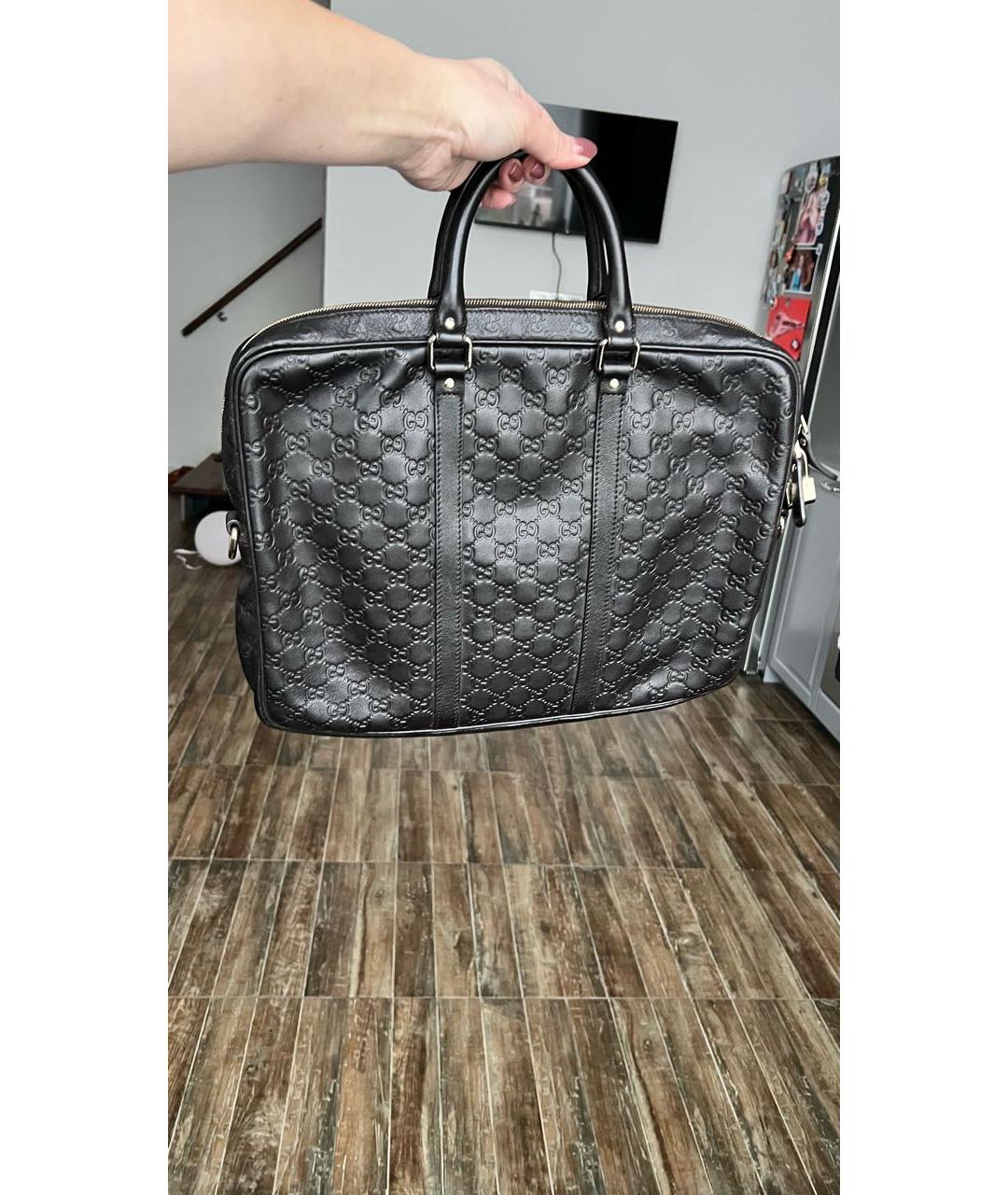 GUCCI Коричневый кожаный портфель, фото 3