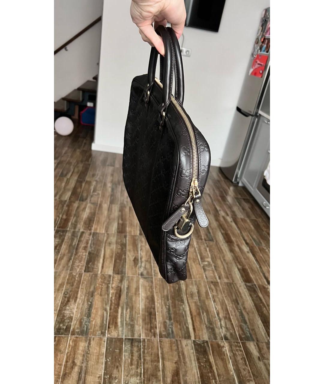 GUCCI Коричневый кожаный портфель, фото 2