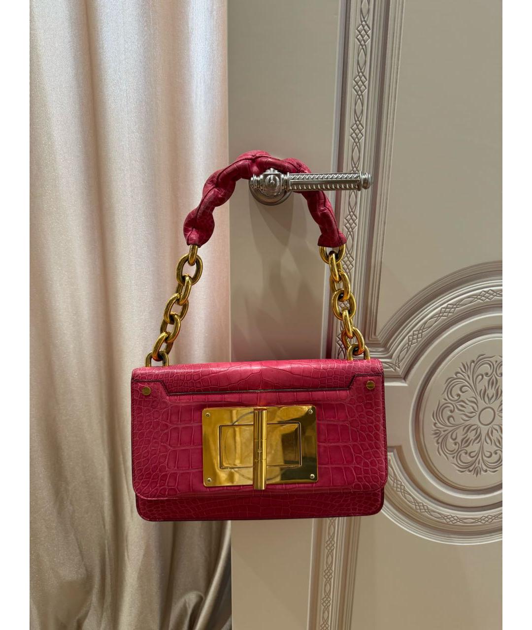 TOM FORD Розовая сумка с короткими ручками из экзотической кожи, фото 6