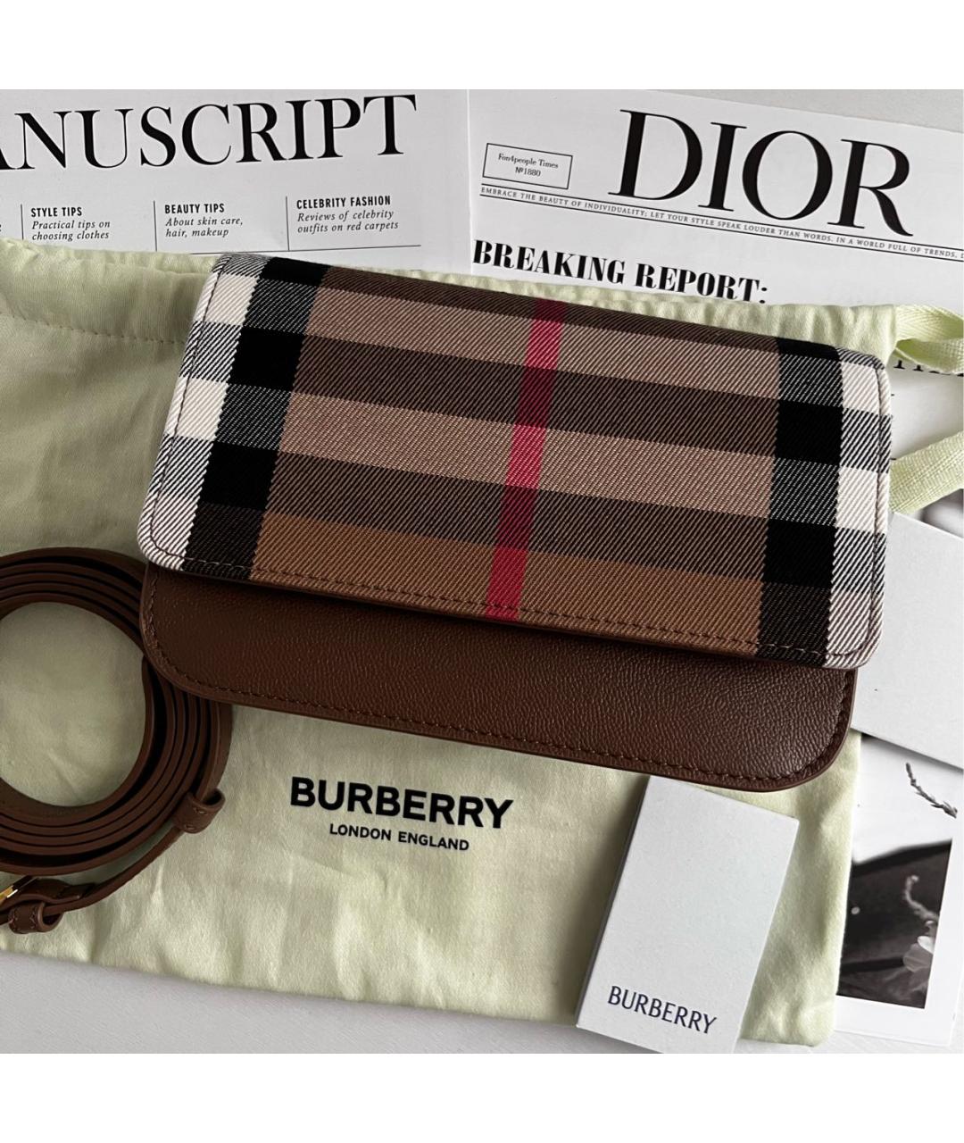 BURBERRY Коричневая кожаная сумка через плечо, фото 7