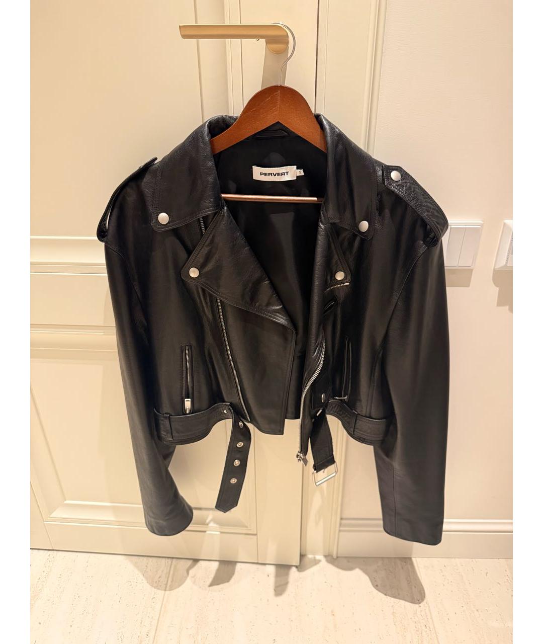 PERVERT Черная кожаная куртка, фото 5