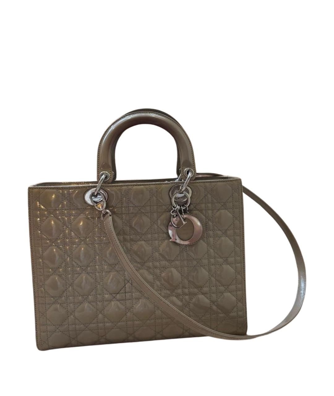 CHRISTIAN DIOR Серая сумка с короткими ручками из лакированной кожи, фото 1