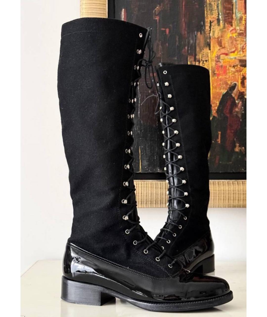 CHANEL Черные текстильные сапоги, фото 5