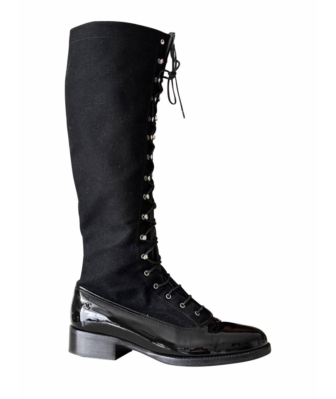 CHANEL Черные текстильные сапоги, фото 1