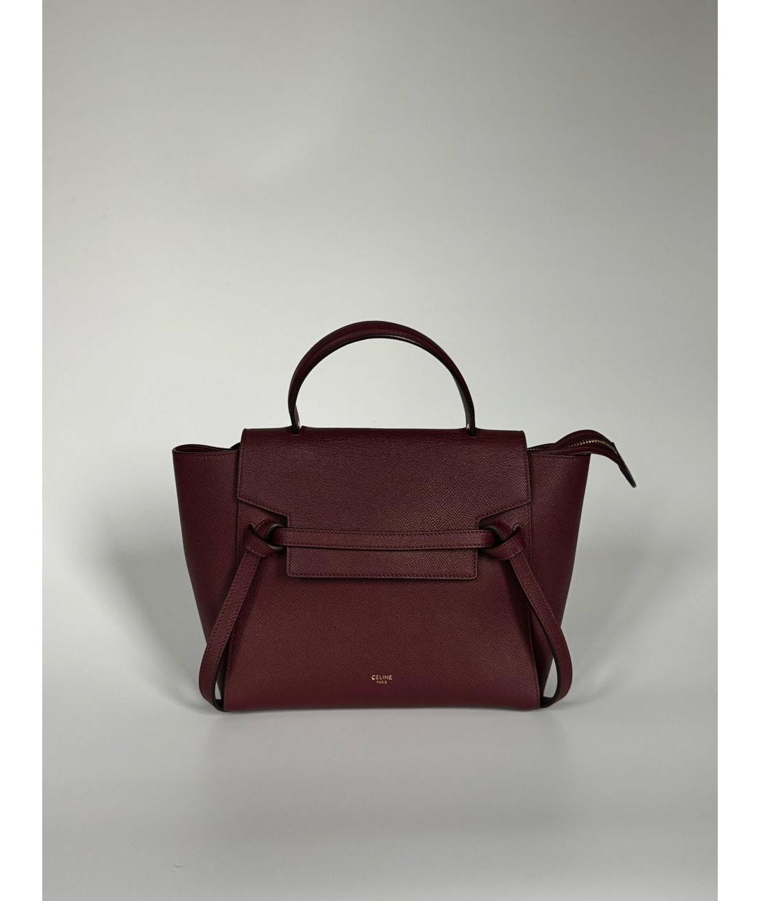 CELINE Бордовая кожаная сумка с короткими ручками, фото 8