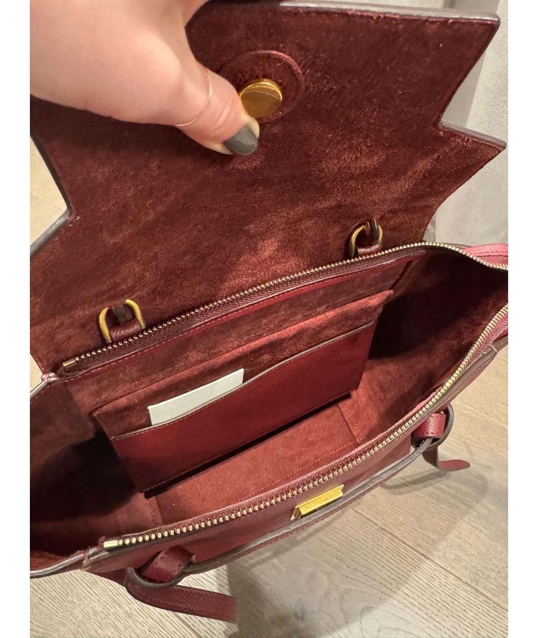 CELINE Бордовая кожаная сумка с короткими ручками, фото 4