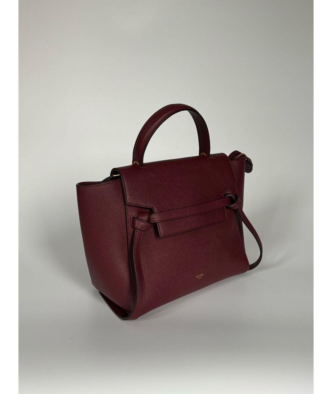 CELINE Бордовая кожаная сумка с короткими ручками, фото 2