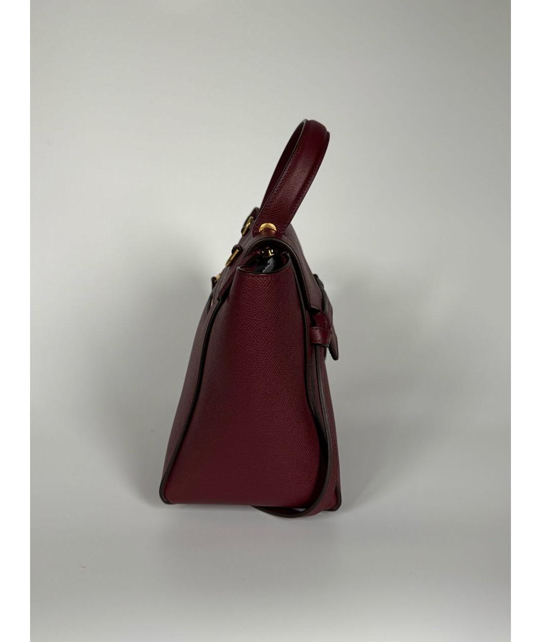 CELINE Бордовая кожаная сумка с короткими ручками, фото 6