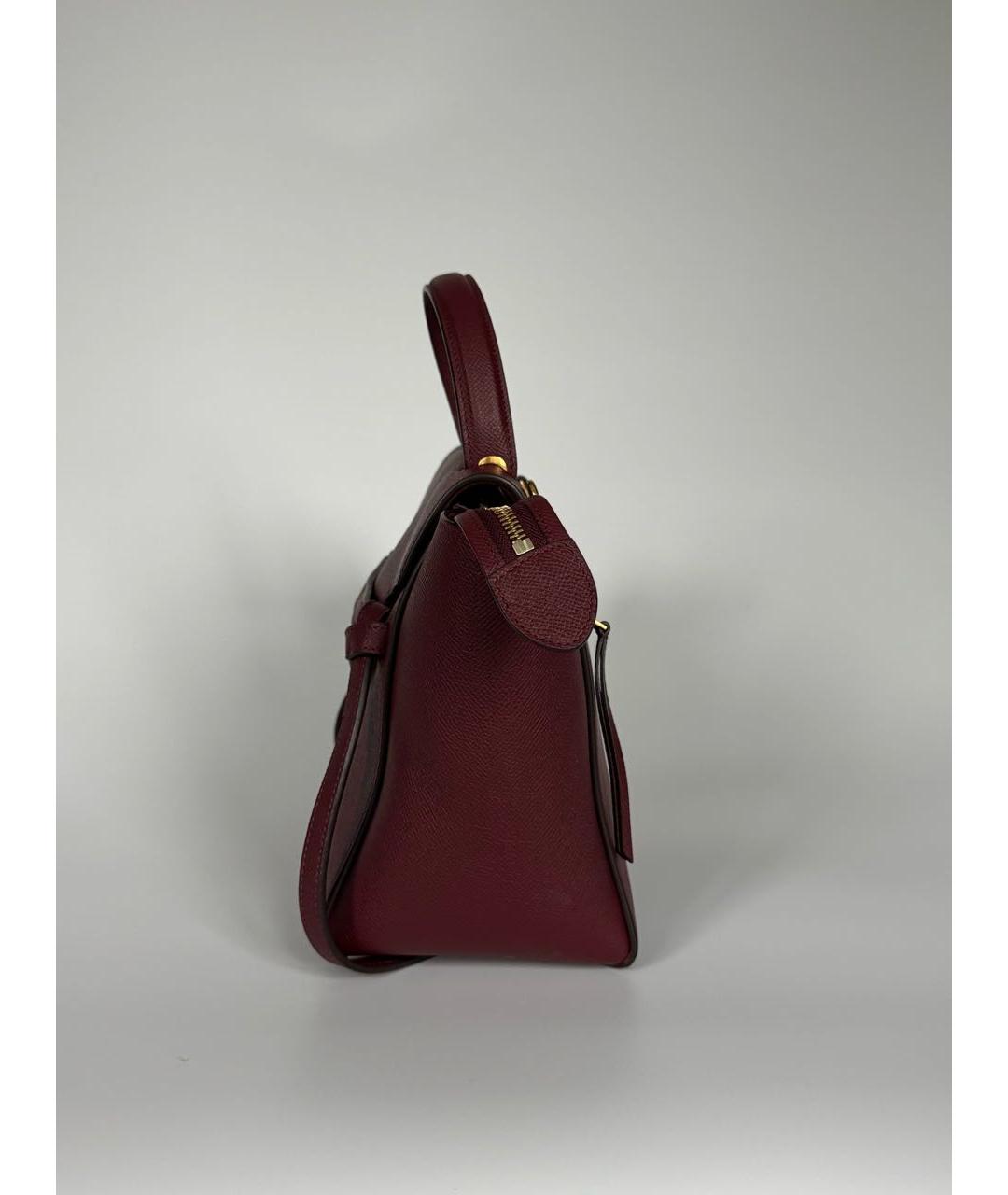 CELINE Бордовая кожаная сумка с короткими ручками, фото 7