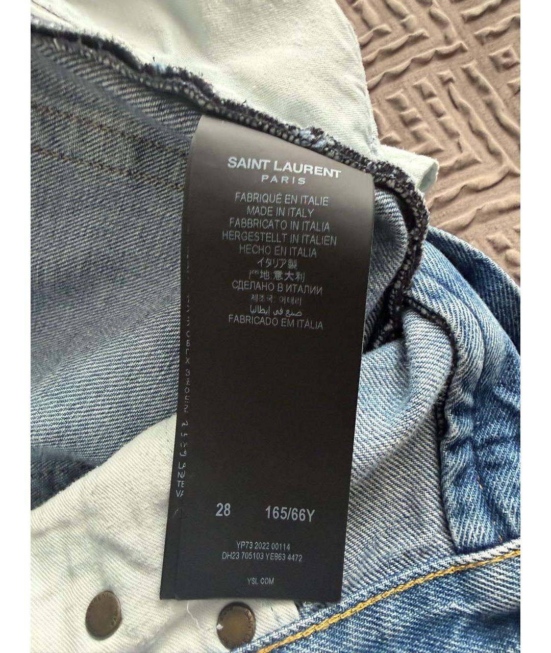 SAINT LAURENT Голубые хлопковые прямые джинсы, фото 4