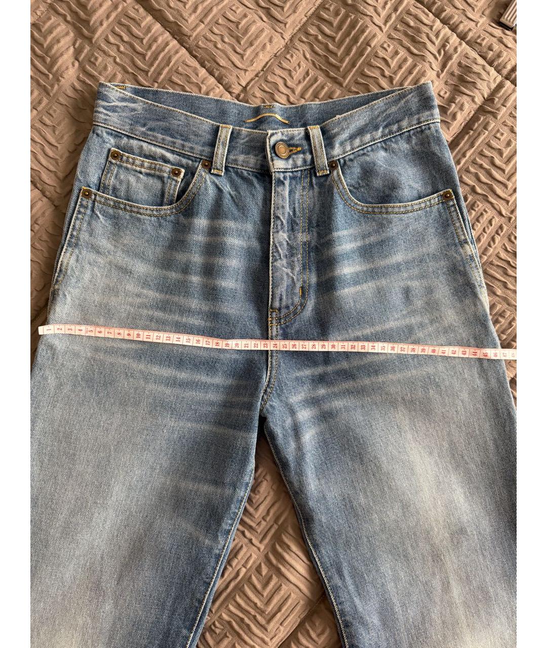 SAINT LAURENT Голубые хлопковые прямые джинсы, фото 8