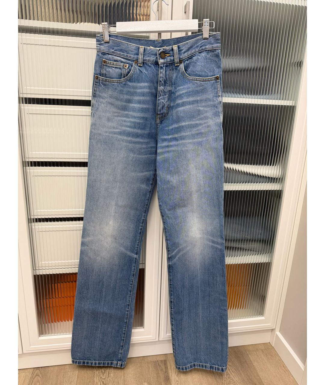 SAINT LAURENT Голубые хлопковые прямые джинсы, фото 5