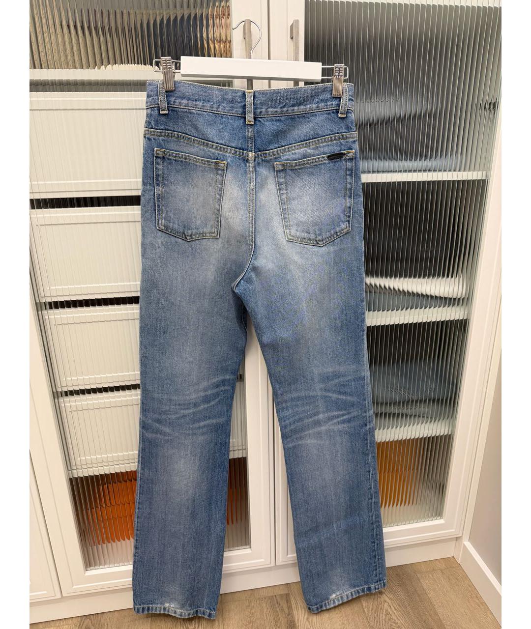 SAINT LAURENT Голубые хлопковые прямые джинсы, фото 6