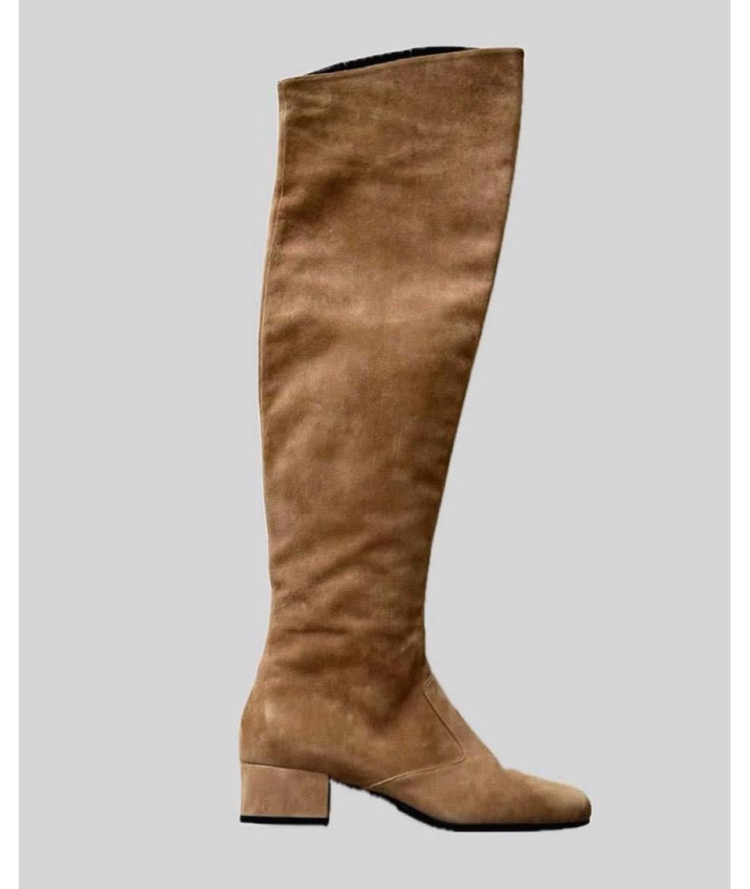 SAINT LAURENT Бежевые замшевые ботфорты, фото 4