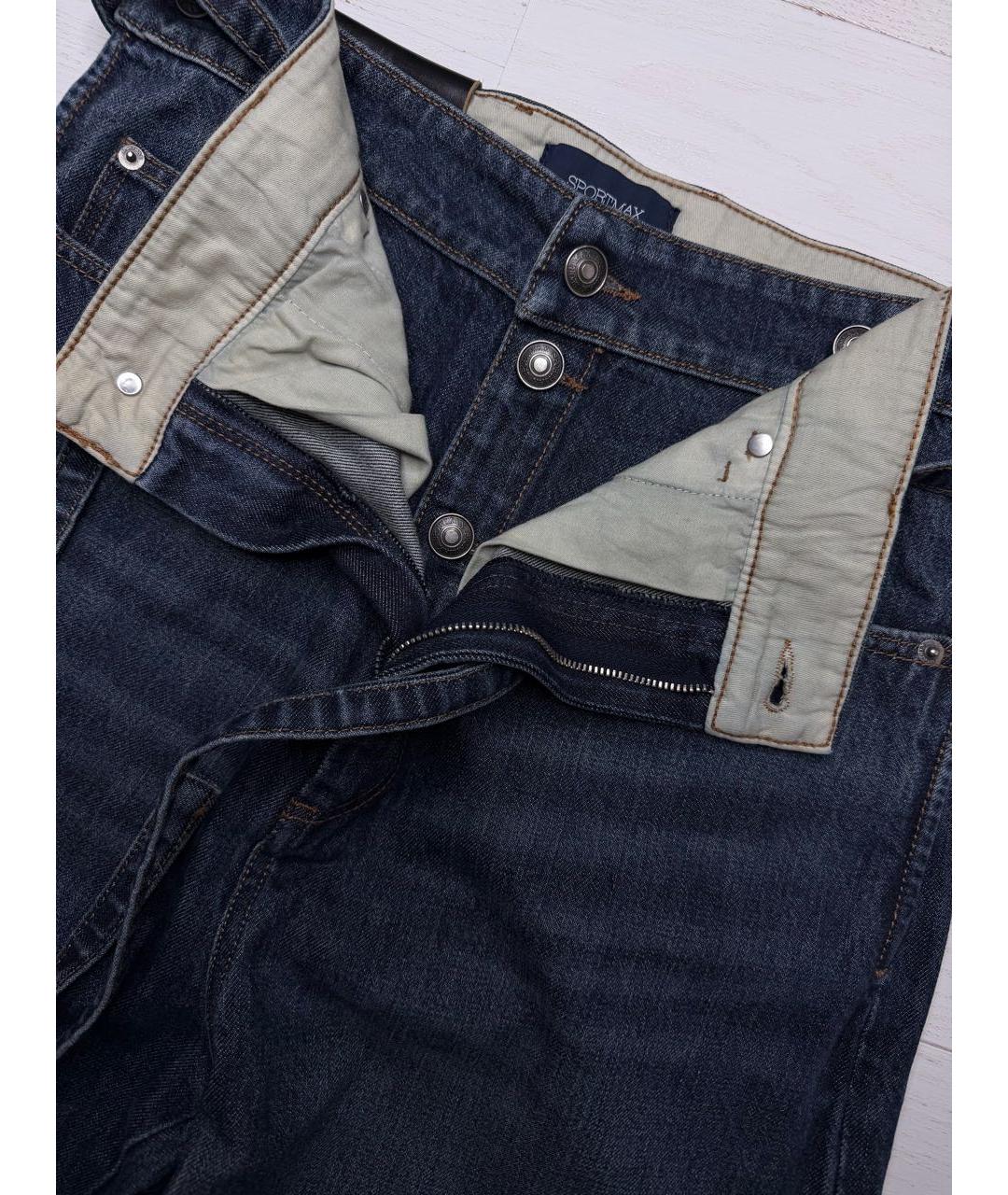 SPORTMAX Темно-синие хлопковые прямые джинсы, фото 5