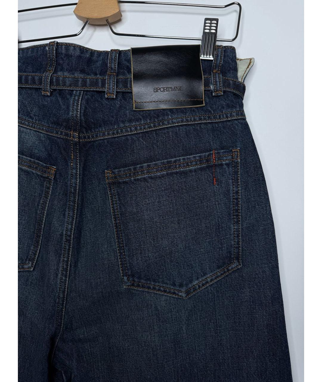 SPORTMAX Темно-синие хлопковые прямые джинсы, фото 4