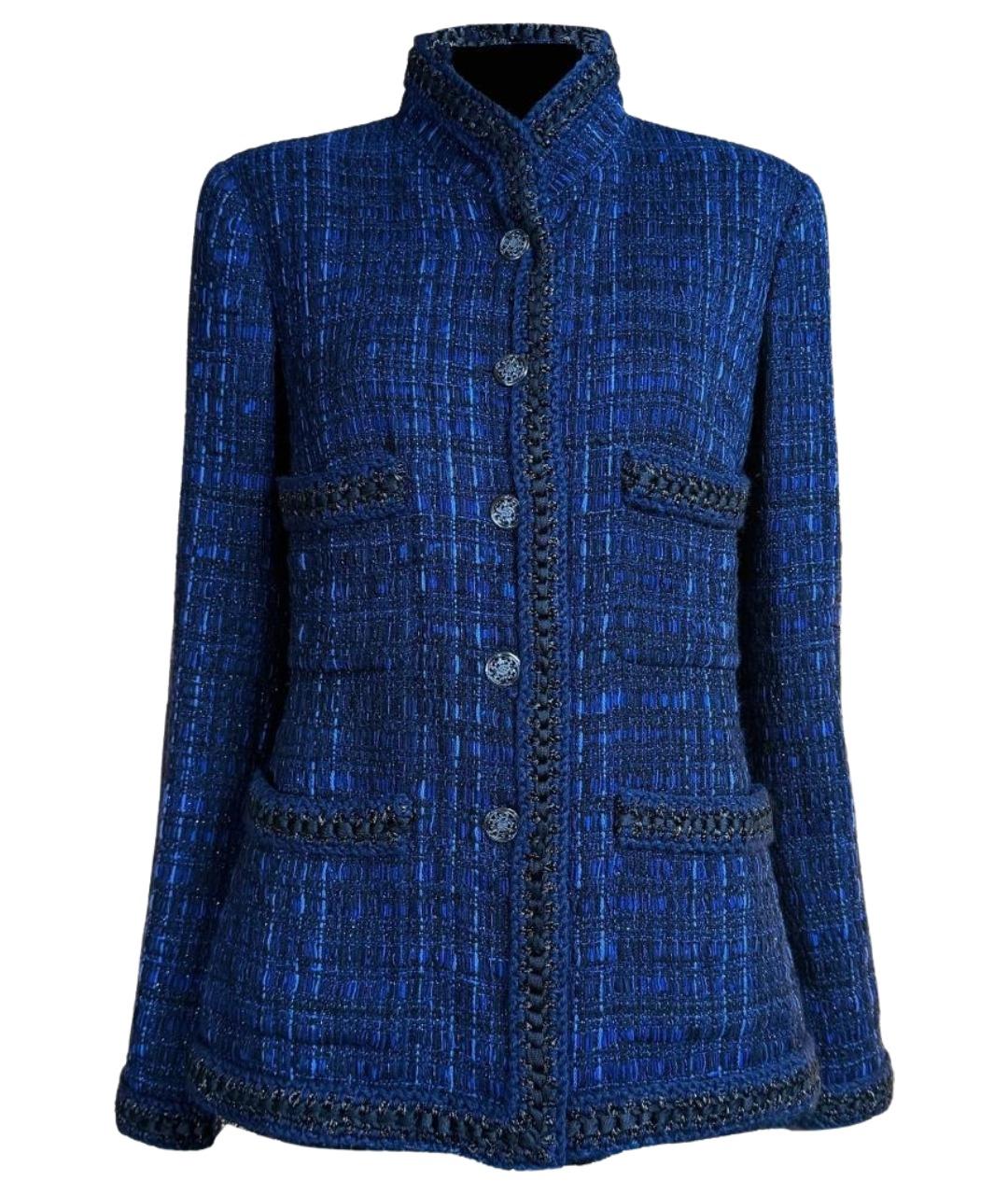 CHANEL Темно-синий твидовый жакет/пиджак, фото 1