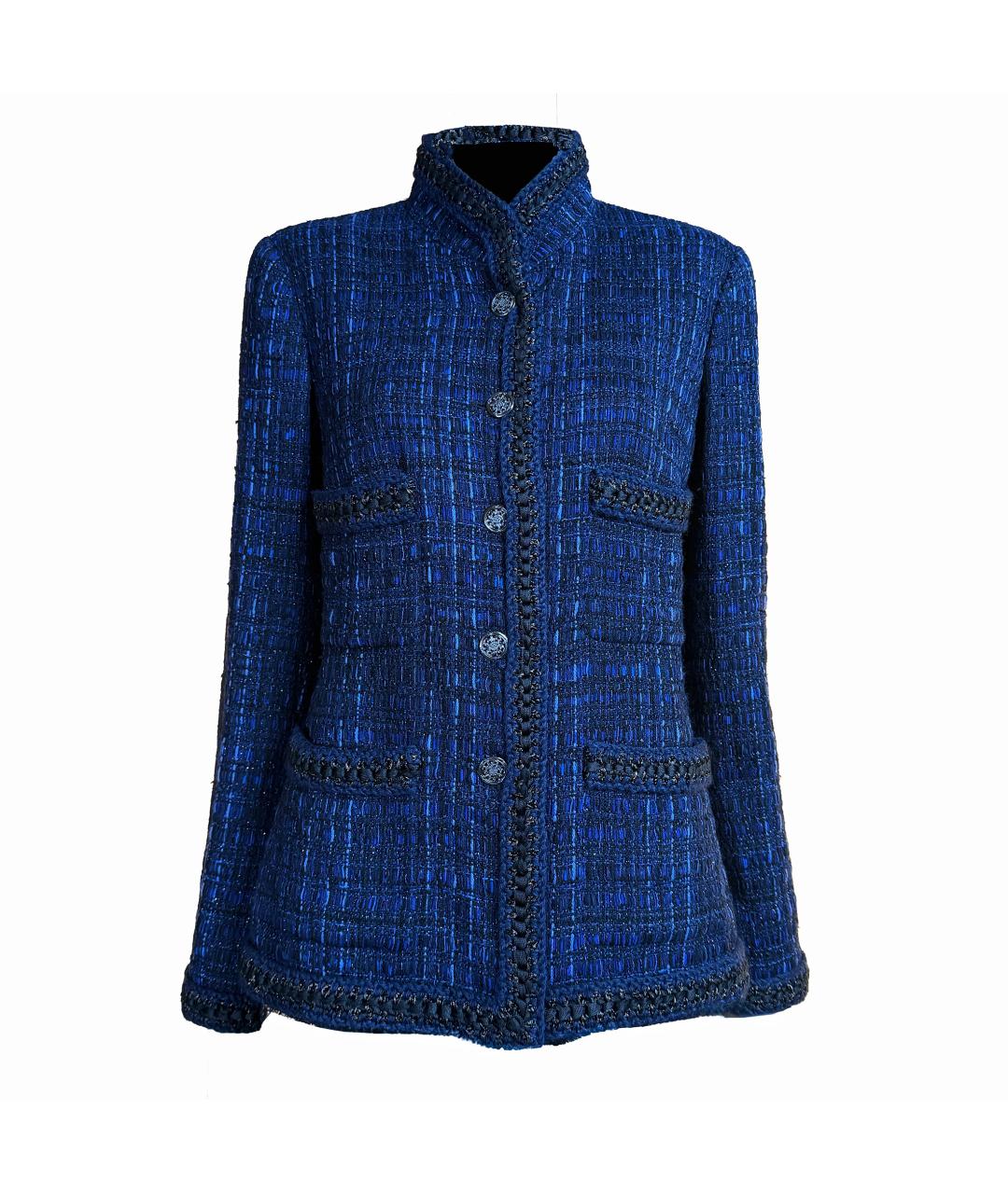 CHANEL Темно-синий твидовый жакет/пиджак, фото 4
