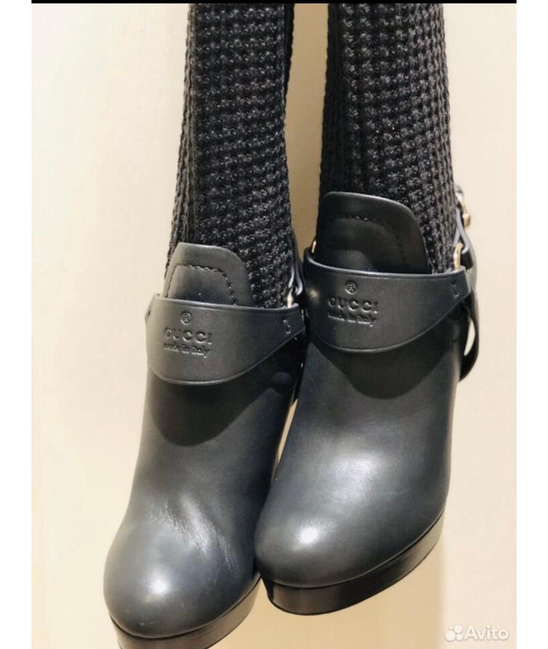 GUCCI Серые кожаные ботфорты, фото 3