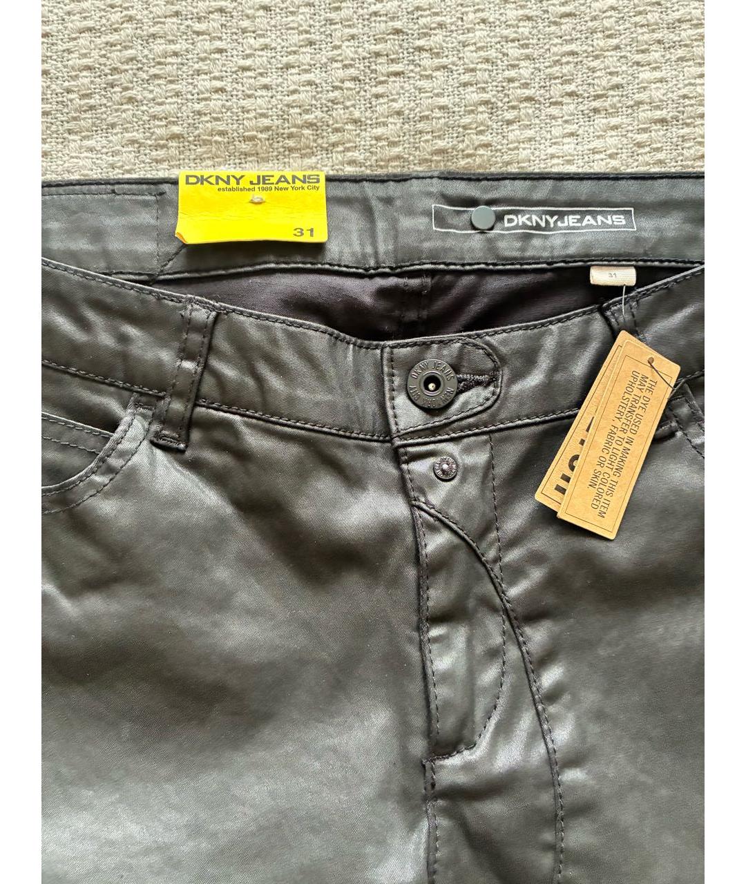 DKNY Черные хлопко-эластановые прямые брюки, фото 4