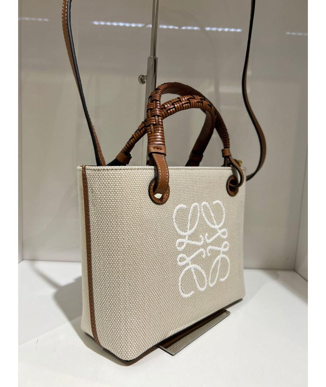LOEWE Бежевая тканевая сумка тоут, фото 3