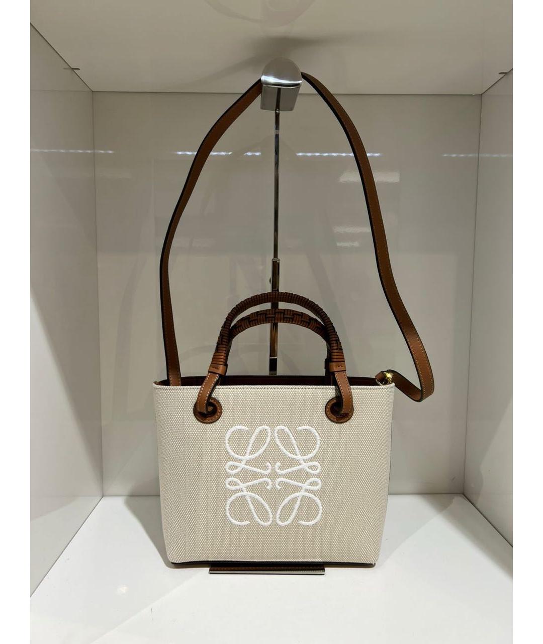 LOEWE Бежевая тканевая сумка тоут, фото 2