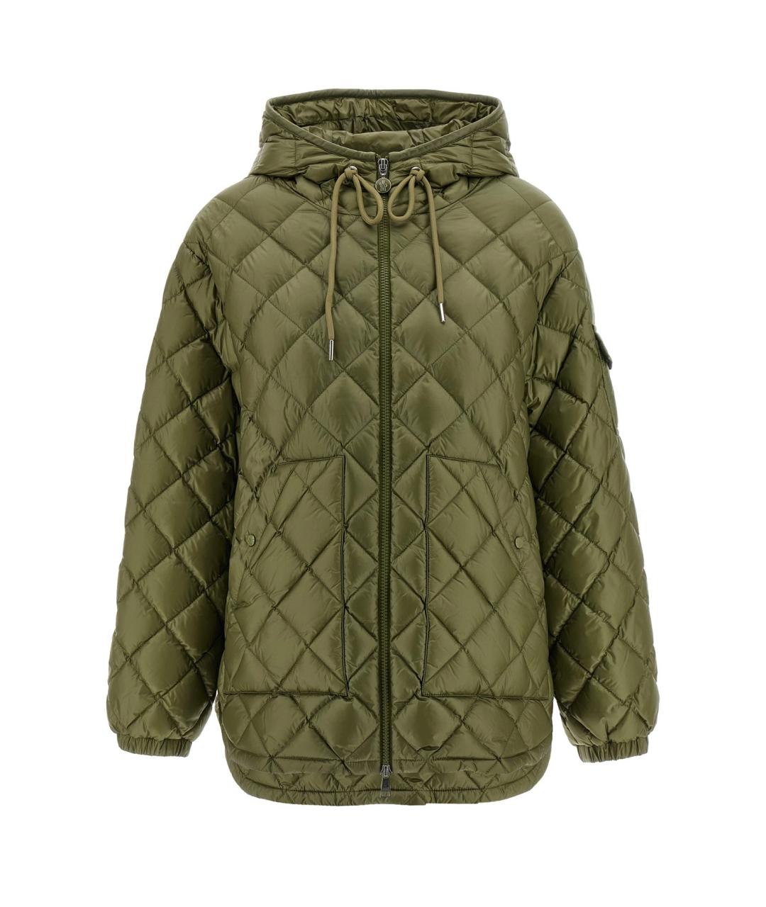 MONCLER Зеленый полиамидовый пуховик, фото 1
