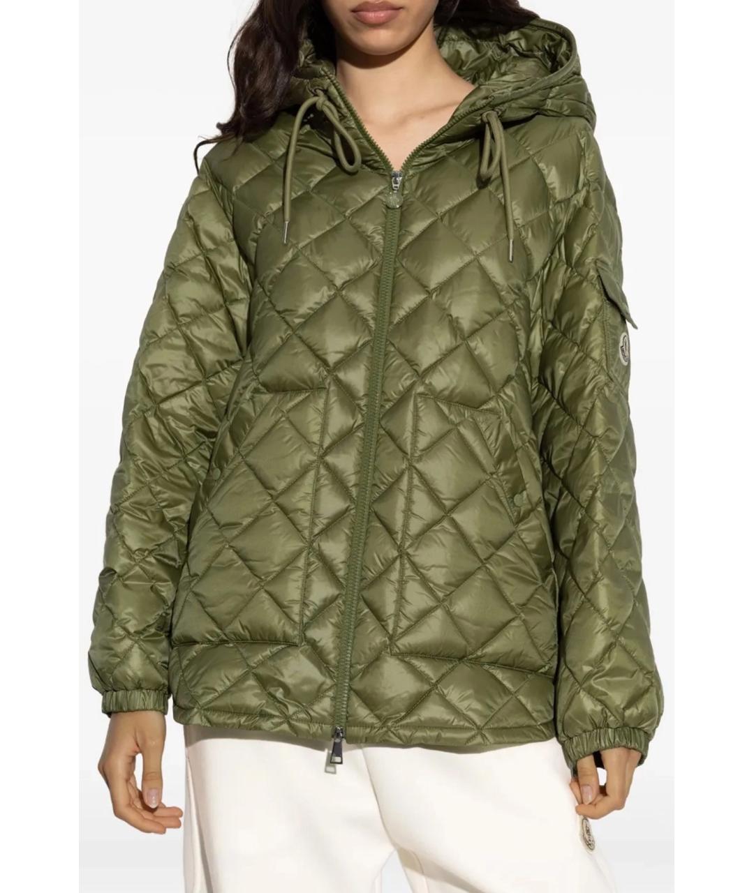 MONCLER Зеленый полиамидовый пуховик, фото 4