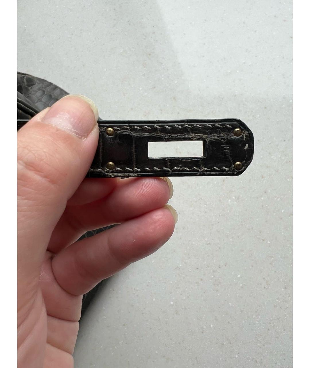 HERMES Антрацитовая сумка с короткими ручками из экзотической кожи, фото 3