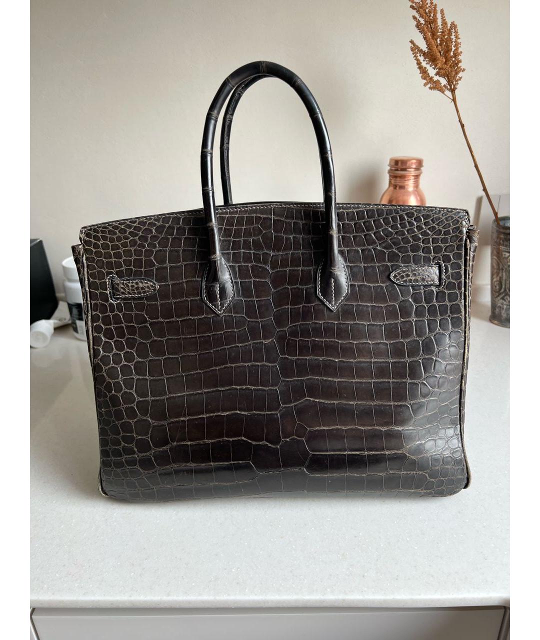 HERMES Антрацитовая сумка с короткими ручками из экзотической кожи, фото 2