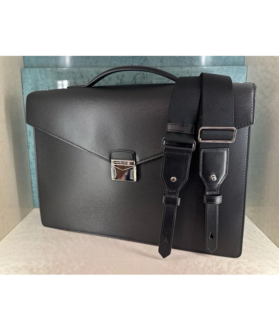 MONTBLANC Черный кожаный портфель, фото 2