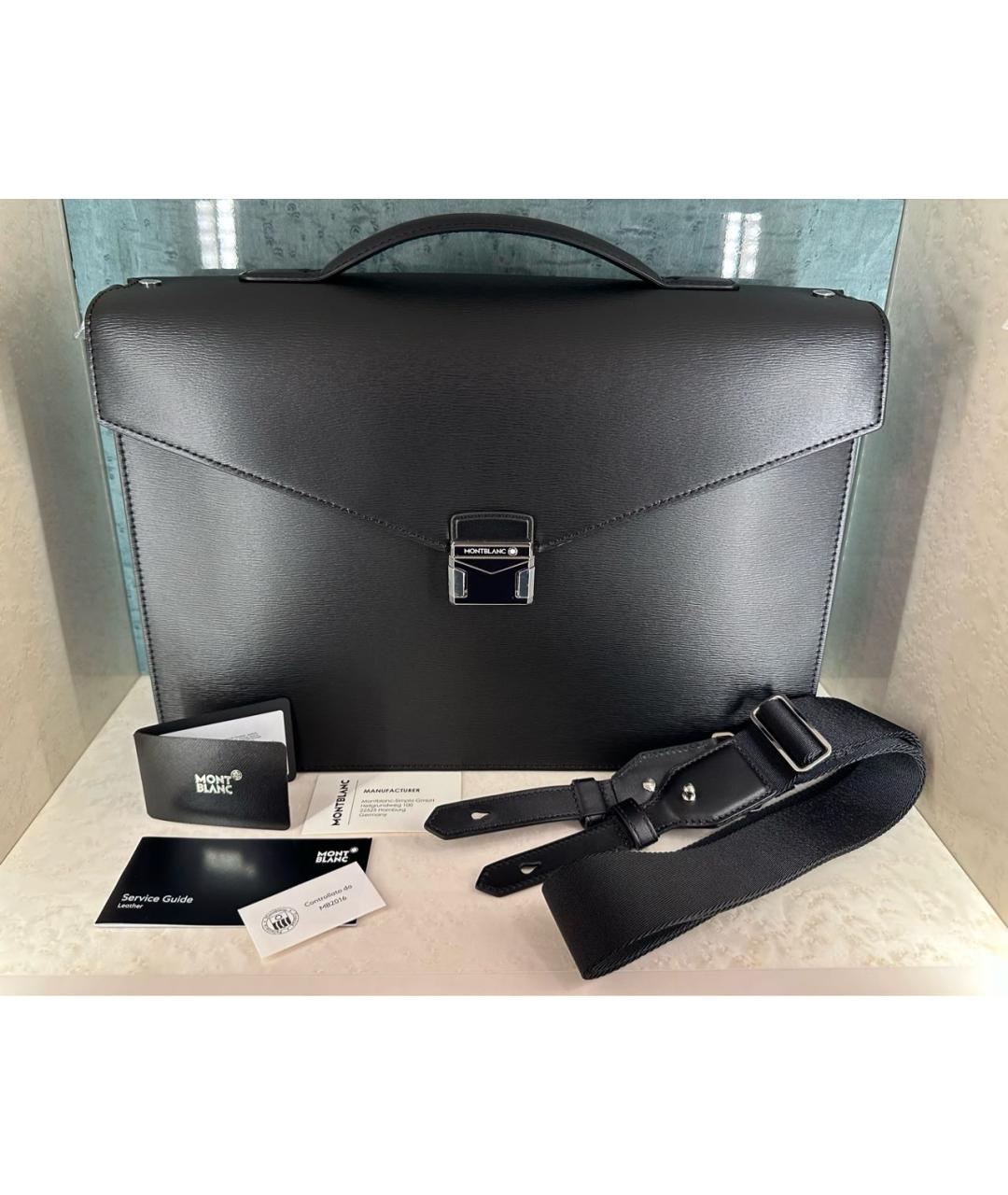 MONTBLANC Черный кожаный портфель, фото 8