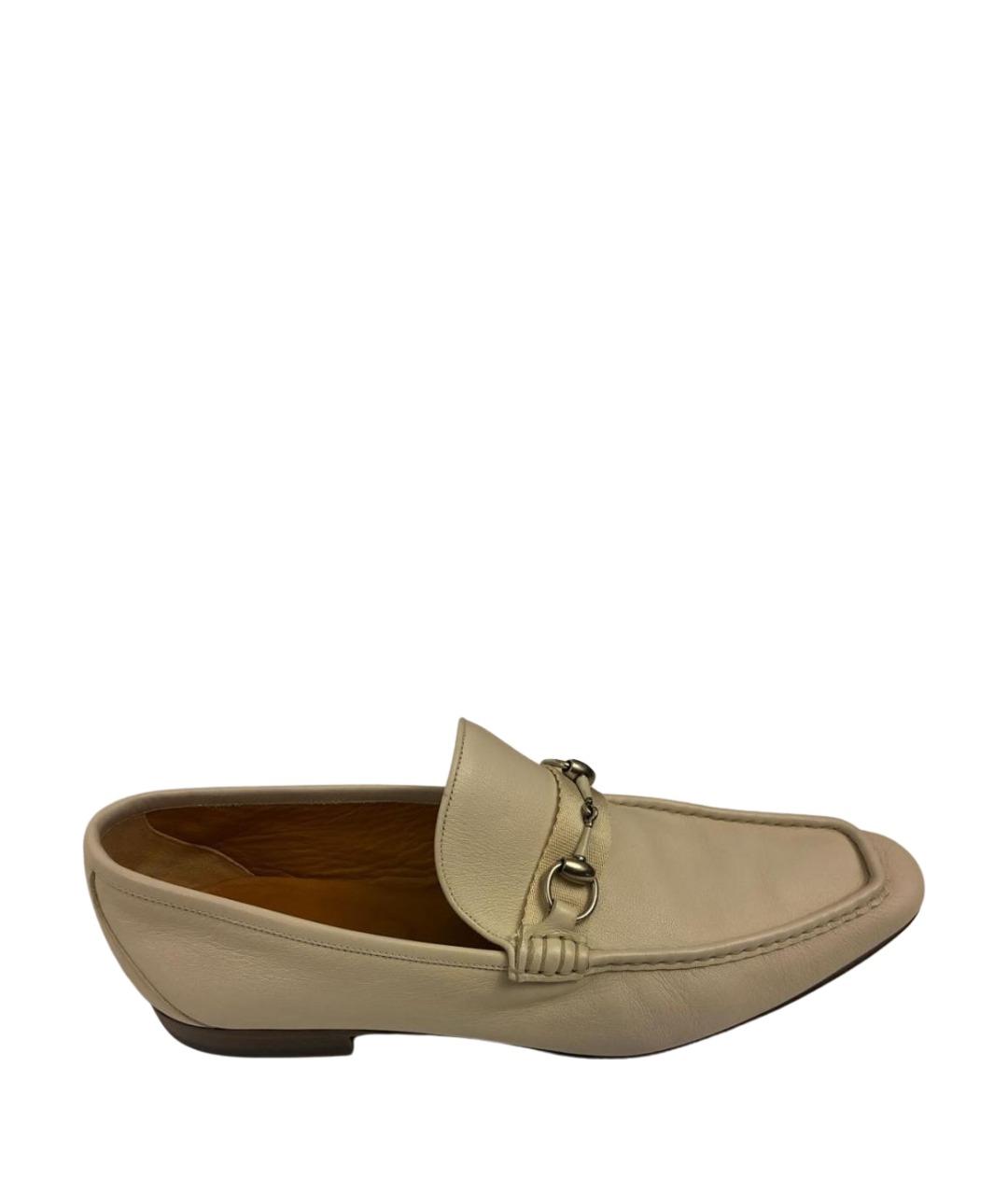 GUCCI Бежевые кожаные лоферы, фото 1