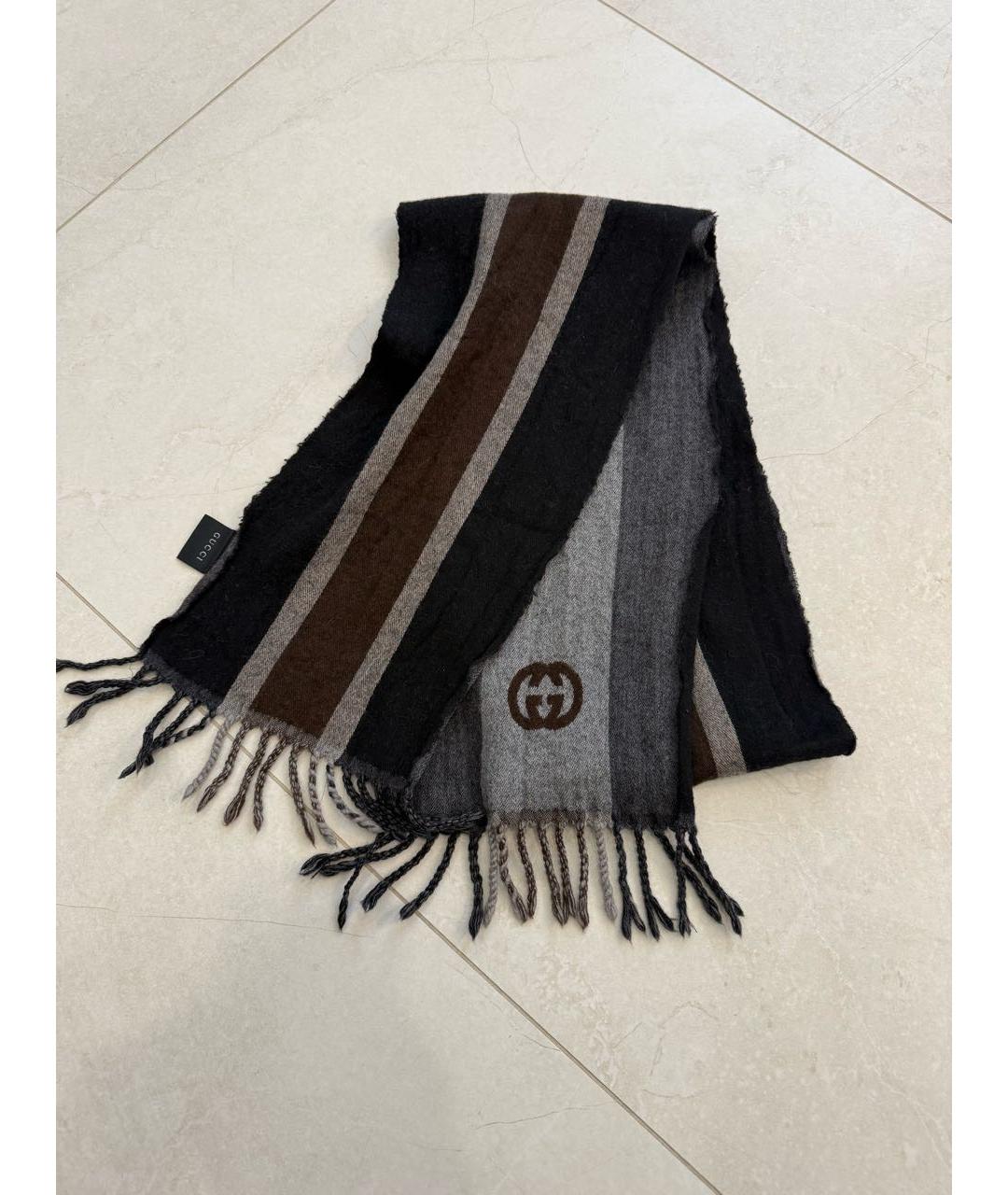 GUCCI Коричневый шерстяной шарф, фото 2