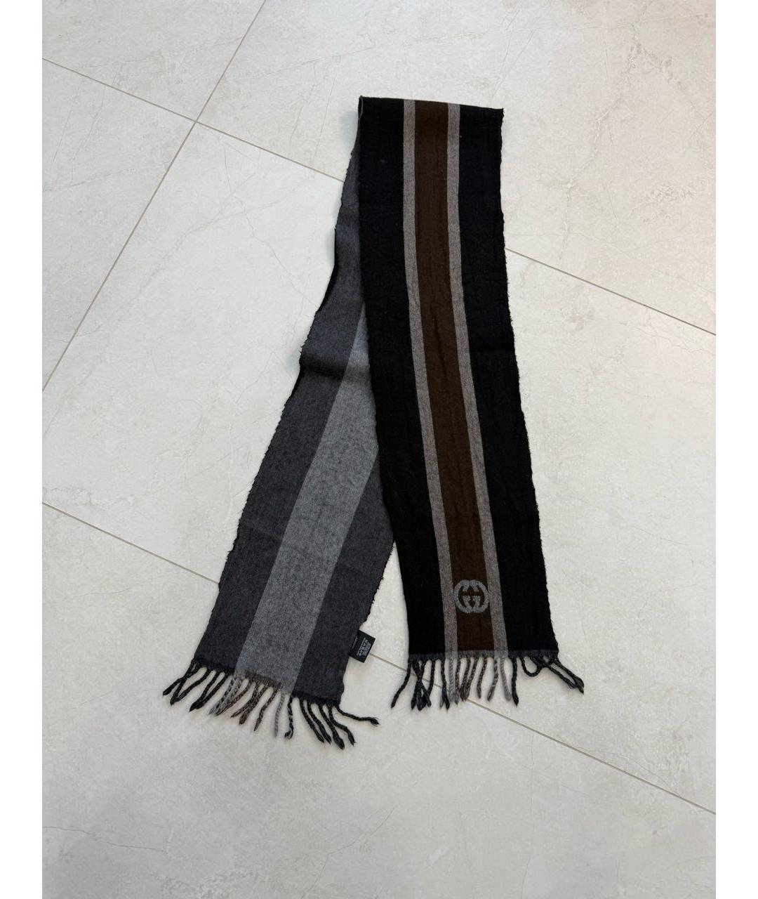 GUCCI Коричневый шерстяной шарф, фото 3