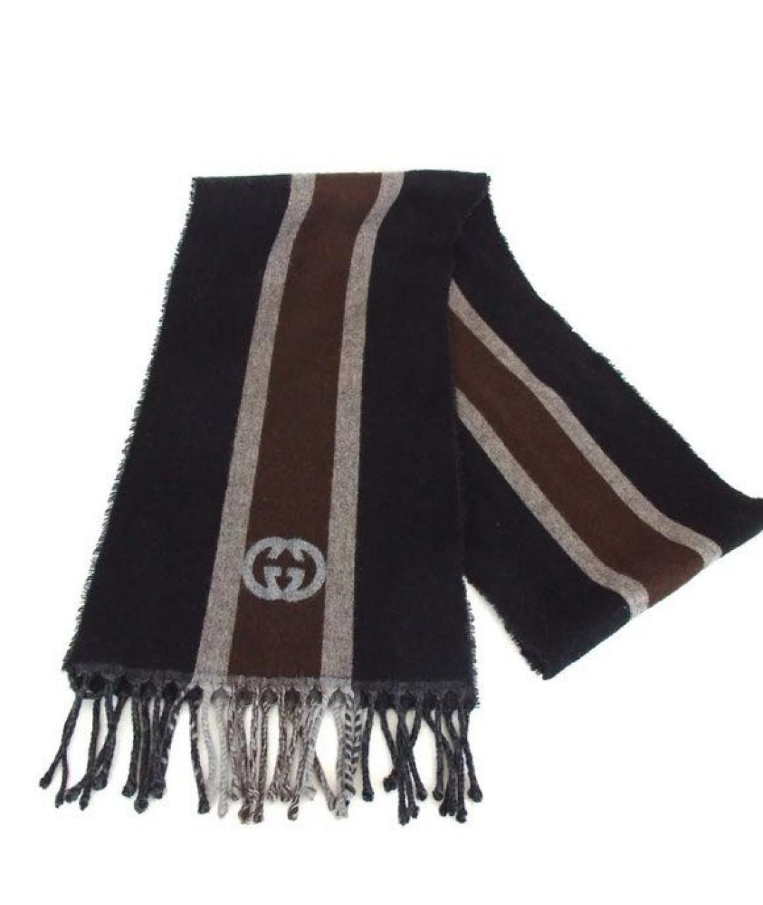 GUCCI Коричневый шерстяной шарф, фото 1
