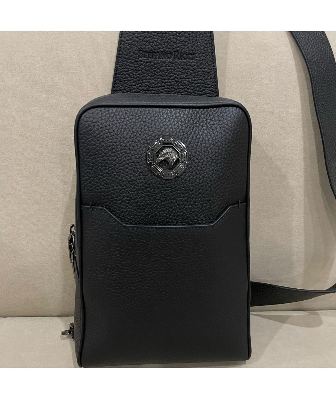 STEFANO RICCI Черная кожаная сумка на плечо, фото 7