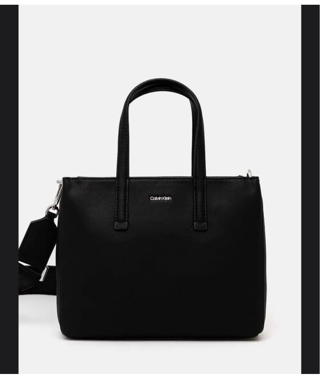 CALVIN KLEIN Черная сумка тоут из искусственной кожи, фото 3