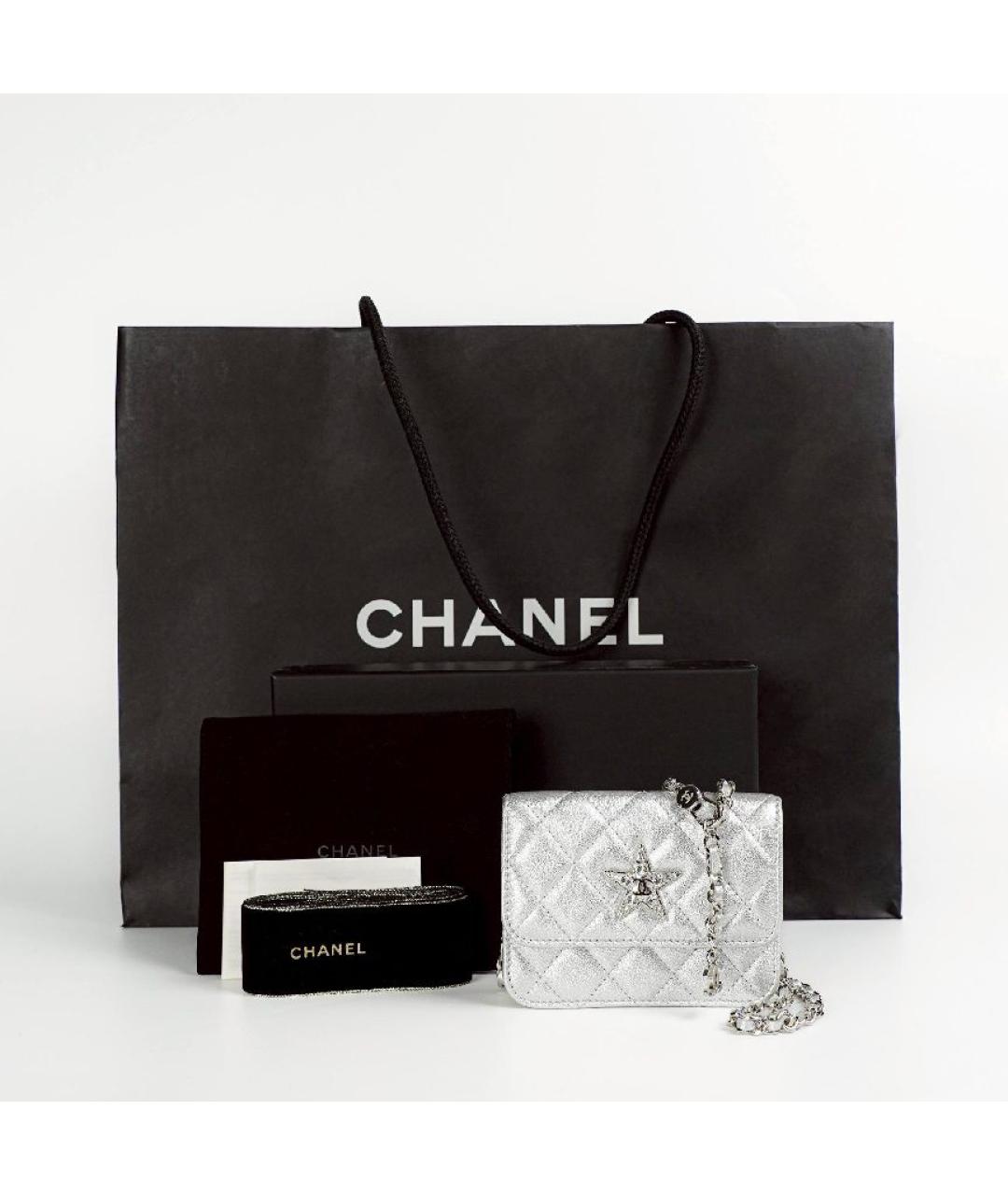 CHANEL Серебряная кожаная сумка через плечо, фото 6