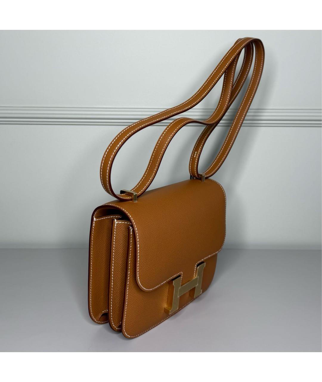 HERMES Золотая кожаная сумка через плечо, фото 2