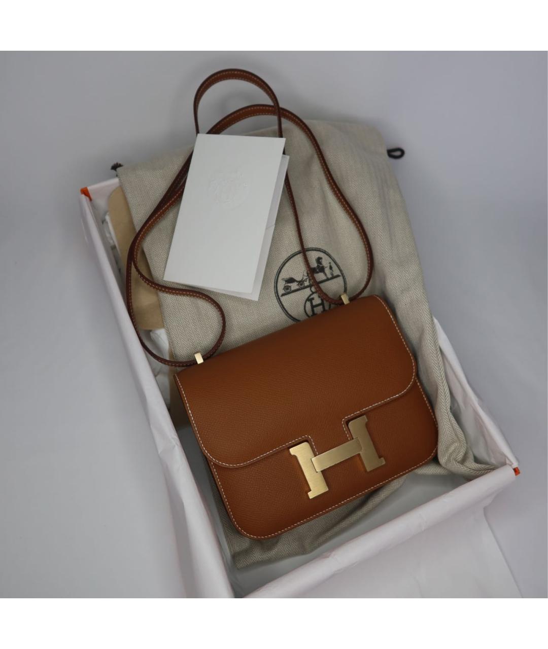 HERMES Золотая кожаная сумка через плечо, фото 8