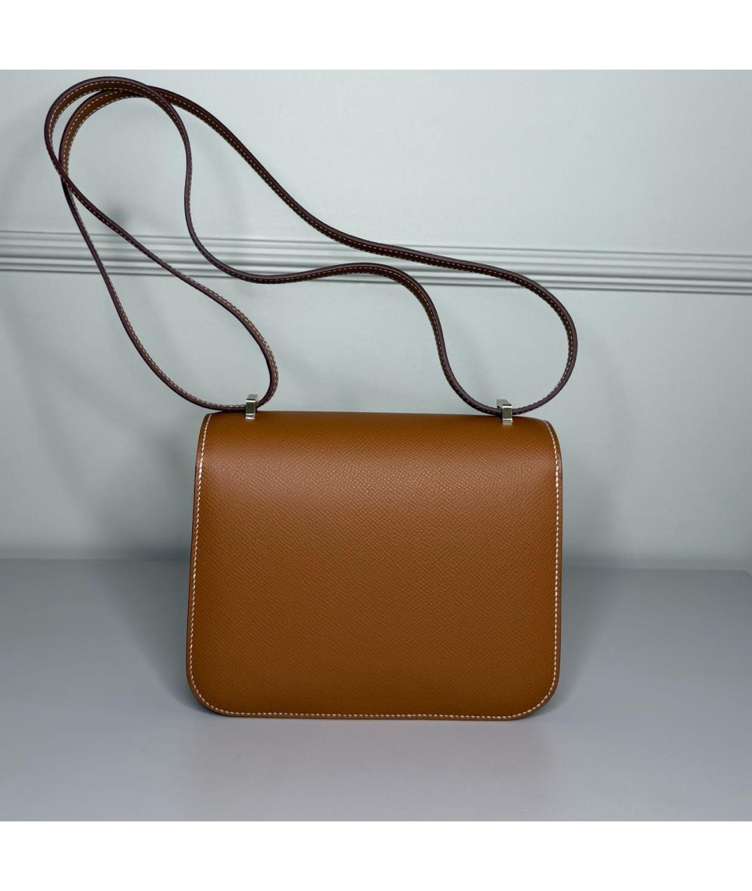 HERMES Золотая кожаная сумка через плечо, фото 3