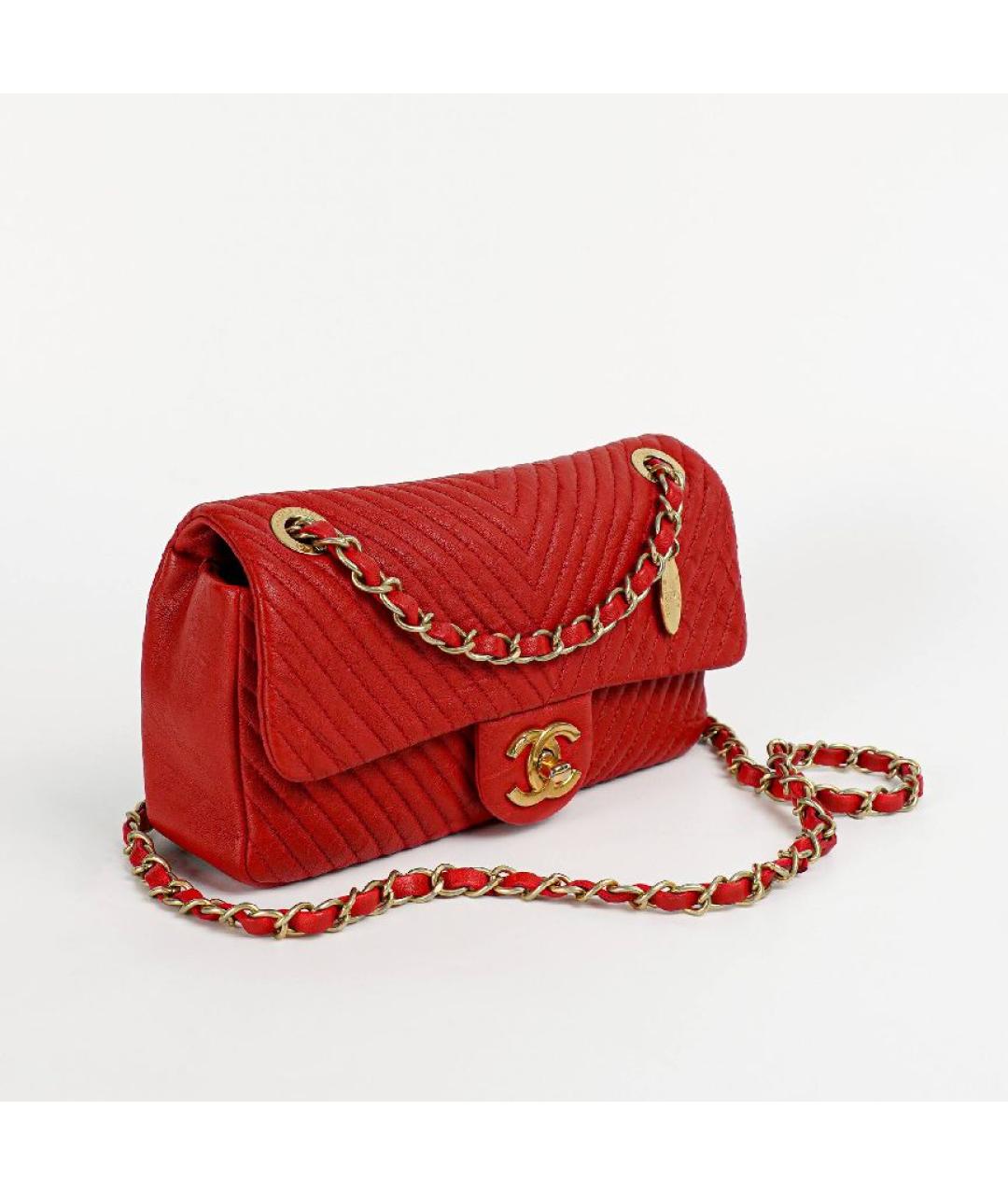 CHANEL Красная кожаная сумка через плечо, фото 7